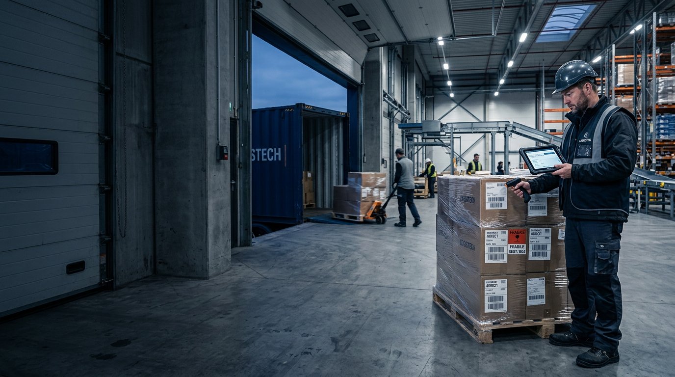 Warehouse operator working with a tablet inside a Cybex-enabled facility